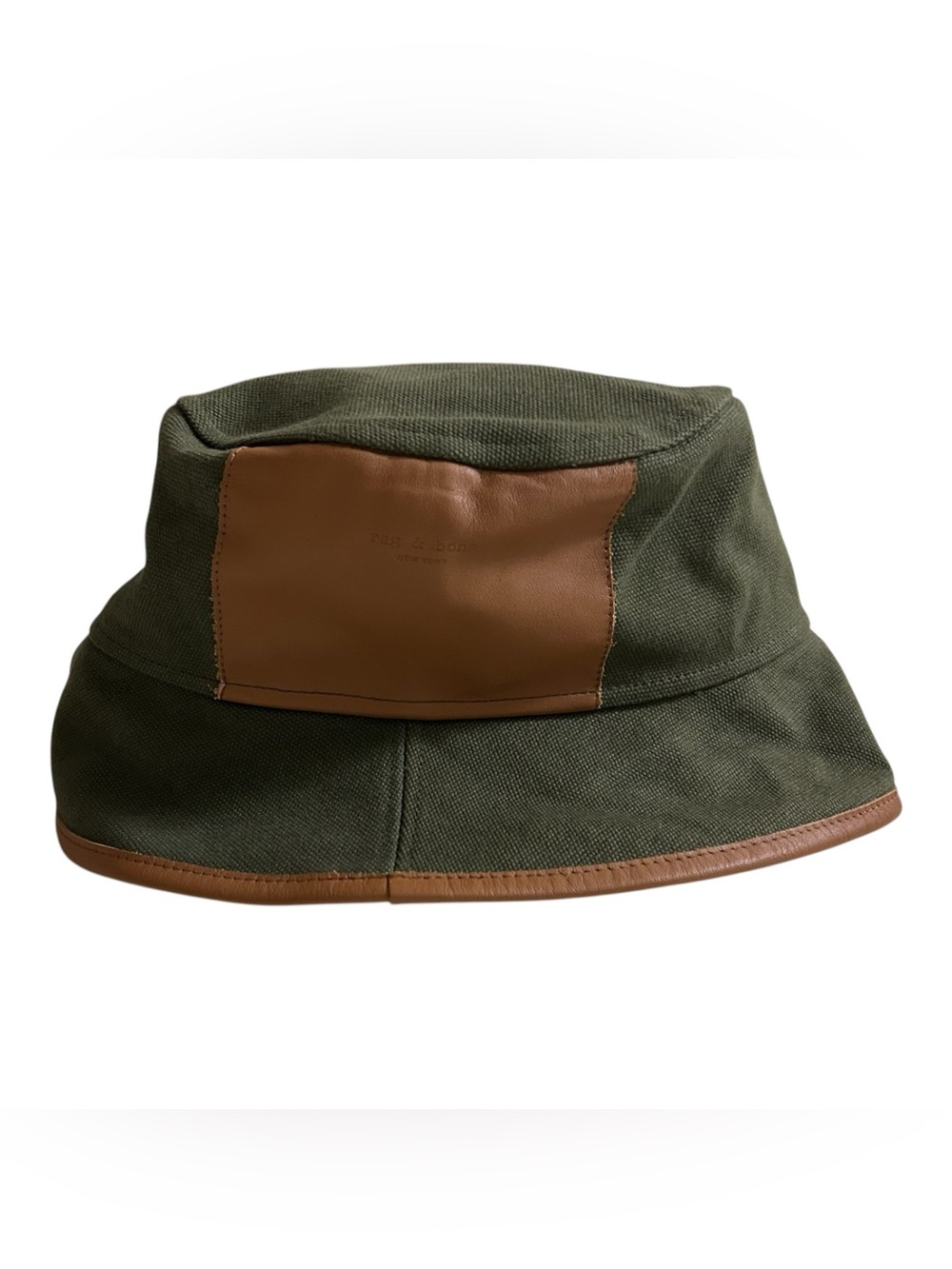 rag & bone Organic Cotton Canvas Bucket Hat in Army Green with Leather Contrast
